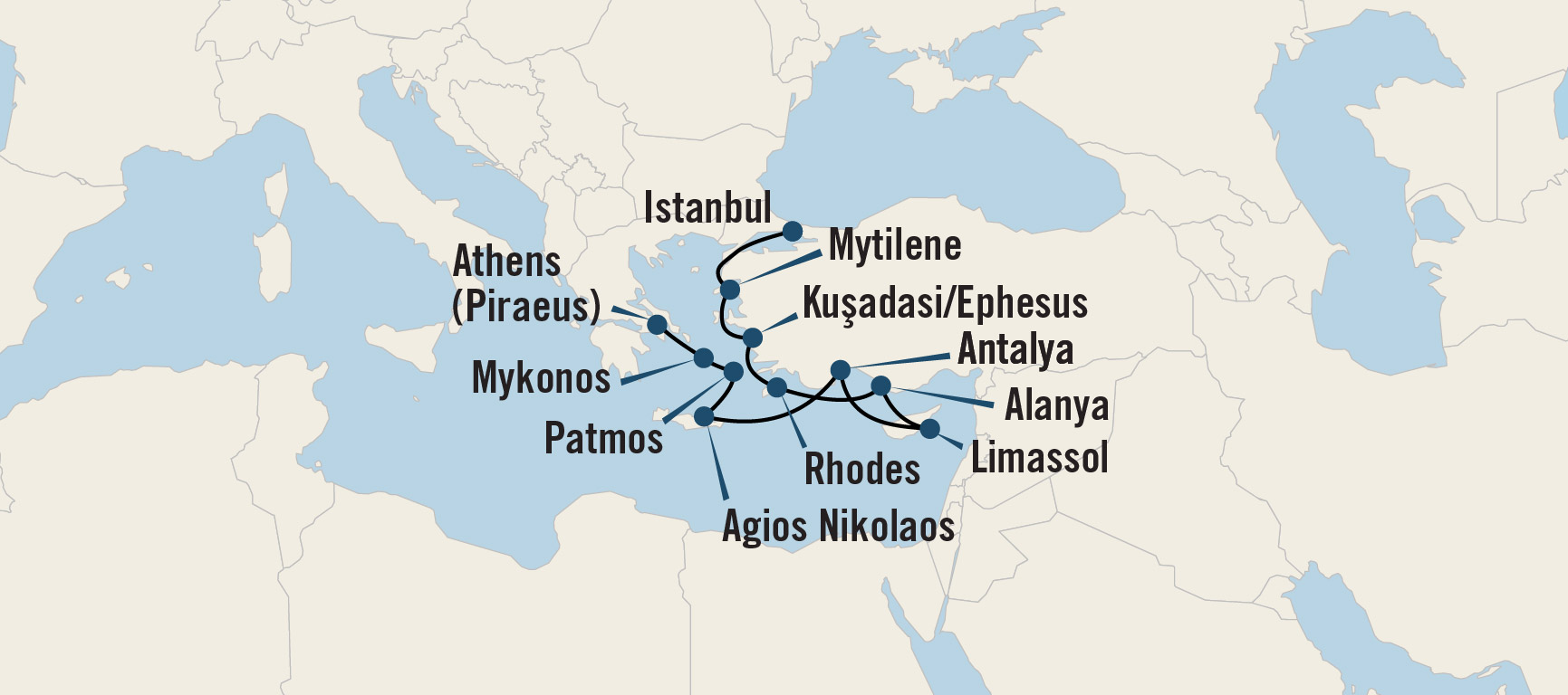 2023 Greek Isles & Turkish Riviera Tour Map