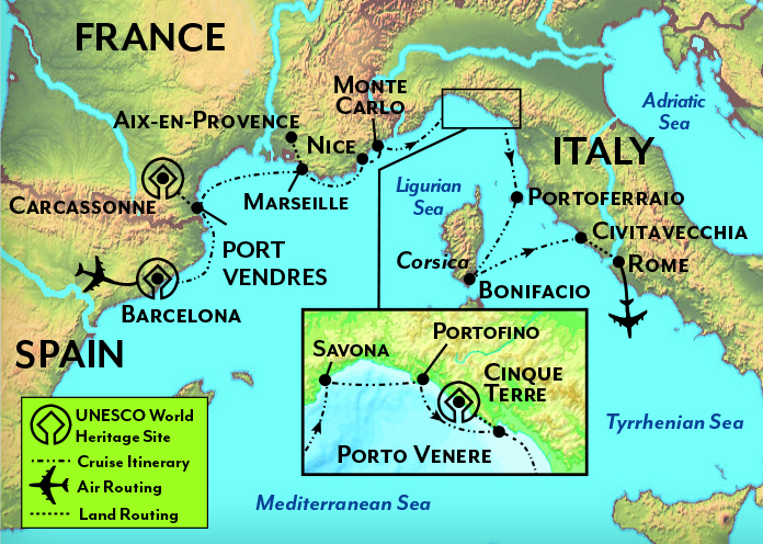 2023 Rivieras of Spain, France, and Italy Tour Map